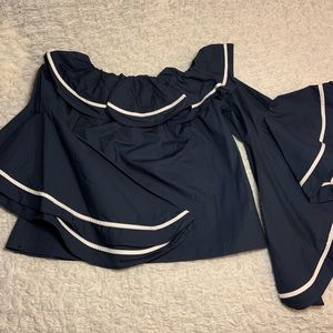 Over the shoulder bell sleeve blouse